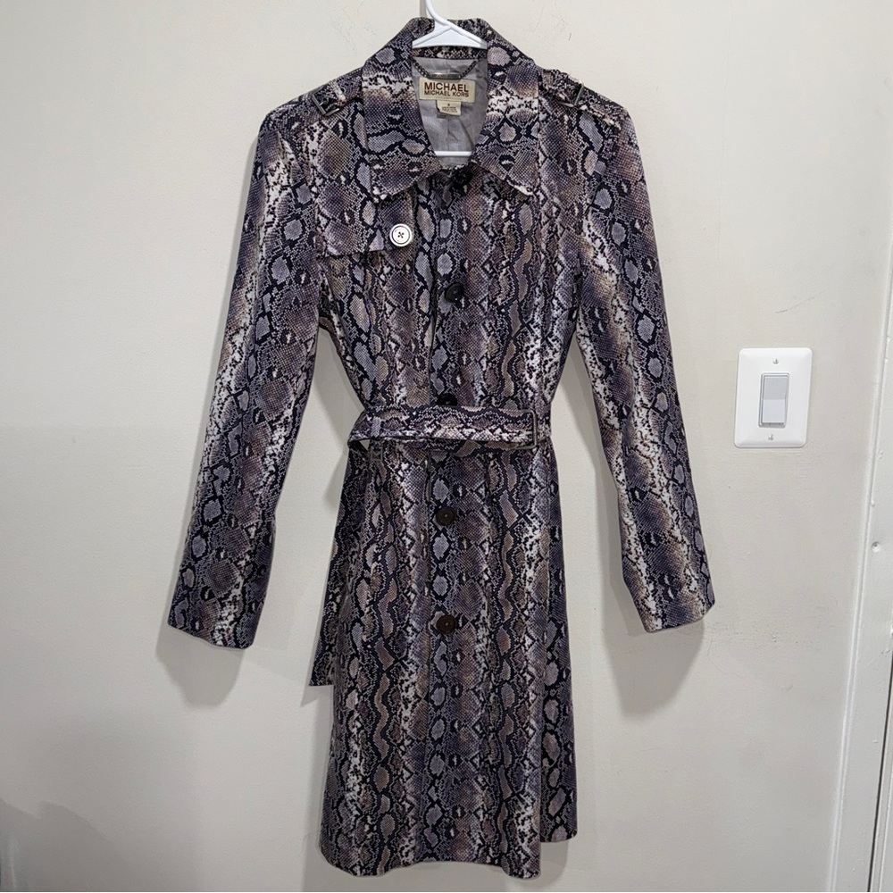 Vintage MICHAEL MICHAEL KORS purple snakeskin print cotton trench coat